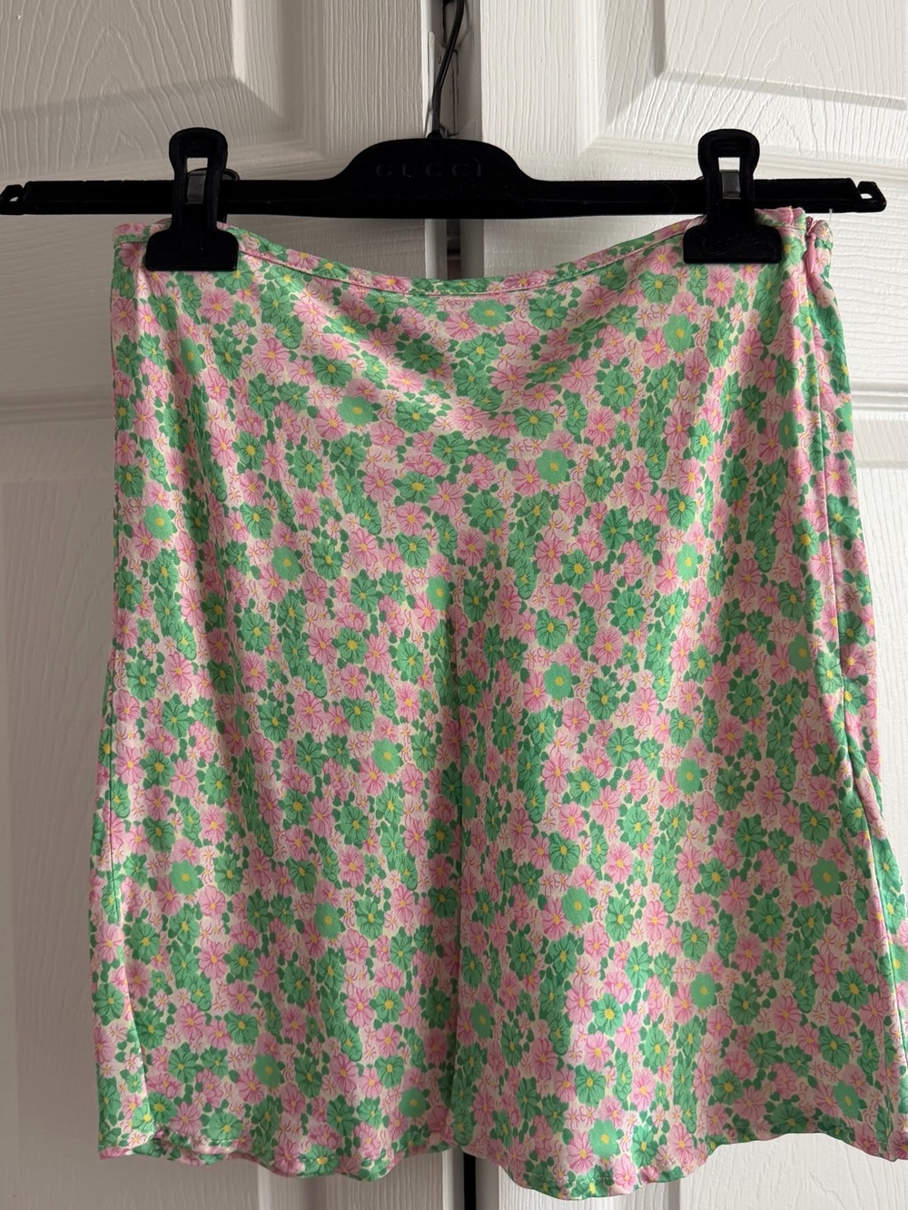 Zara Satin Mini Skirt in Pink and Green